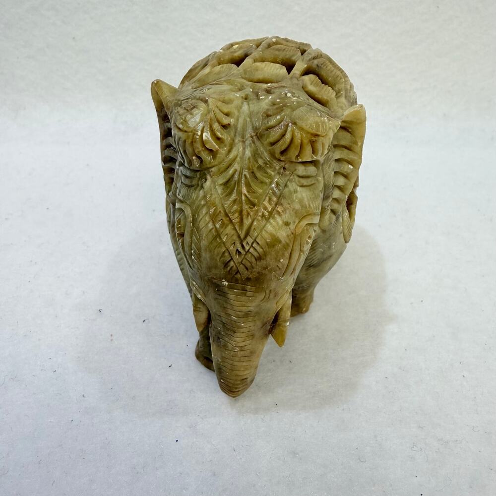 Hand Carved Pregnant Elephant Soapstone Figurine Indian Art Form Home Decor - Picture 5 of 7